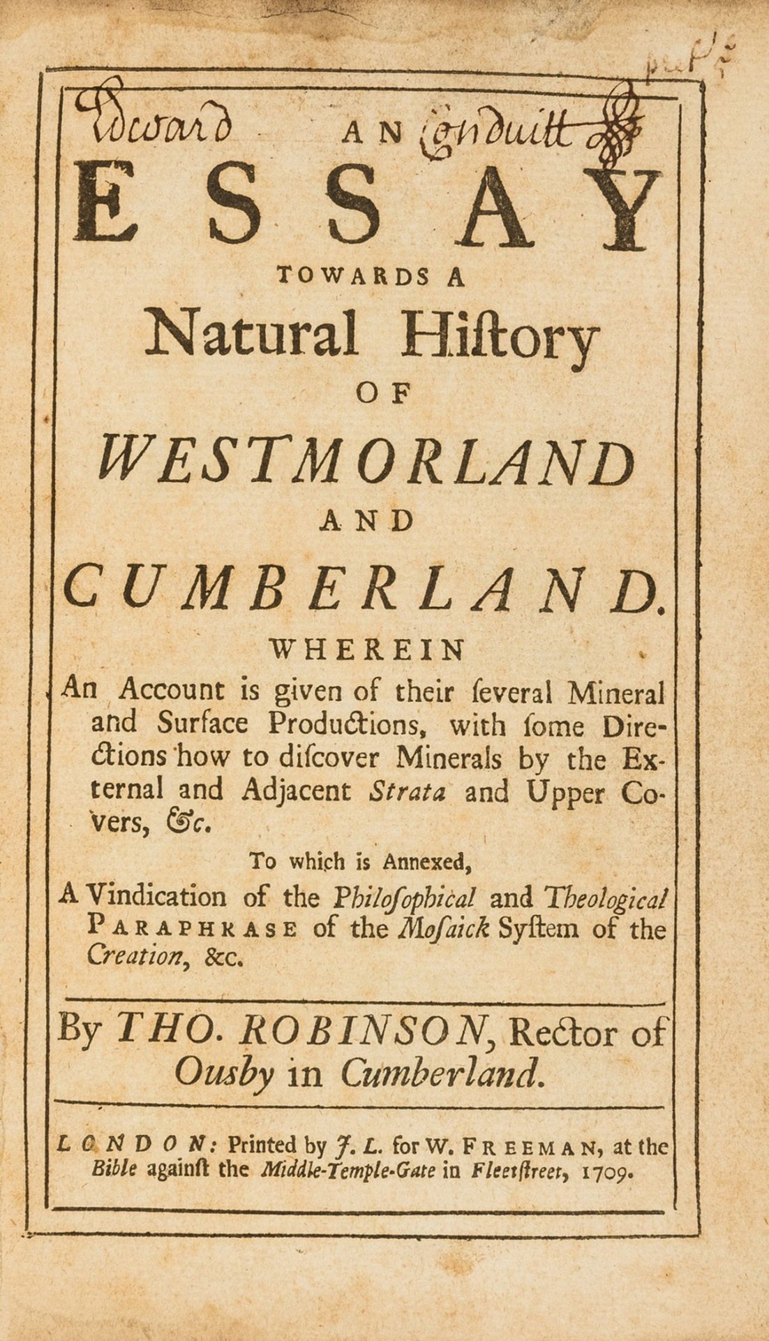 Lake Disctrict.- Robinson (Thomas) An Essay towards a Natural History of Westmorland and …