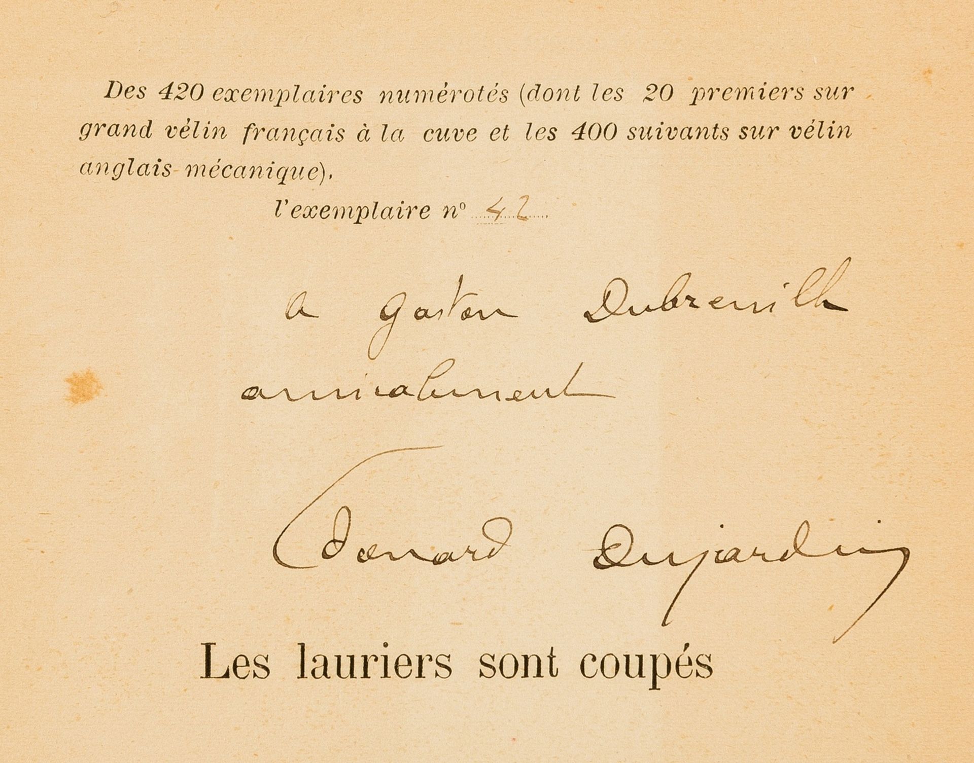 Influence on Ulysses.- Dujardin (Édouard) Les Lauriers sont coupés, first edition in book form, …