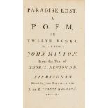 Milton (John) Paradise Lost [&] Paradise Regain'd, together 2 vol., Birmingham, by John …