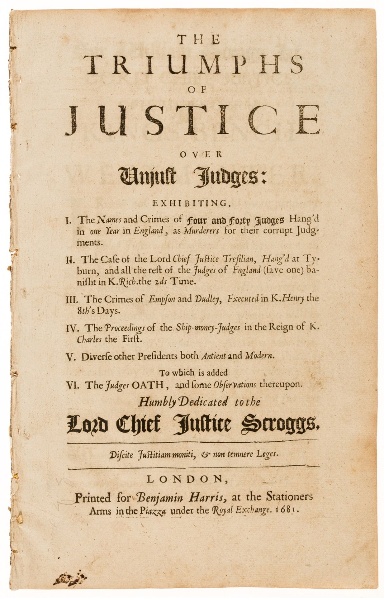 17th century judges.- Philo-Dicaios. The Triumphs of Justice over Unjust Judges, disbound, …