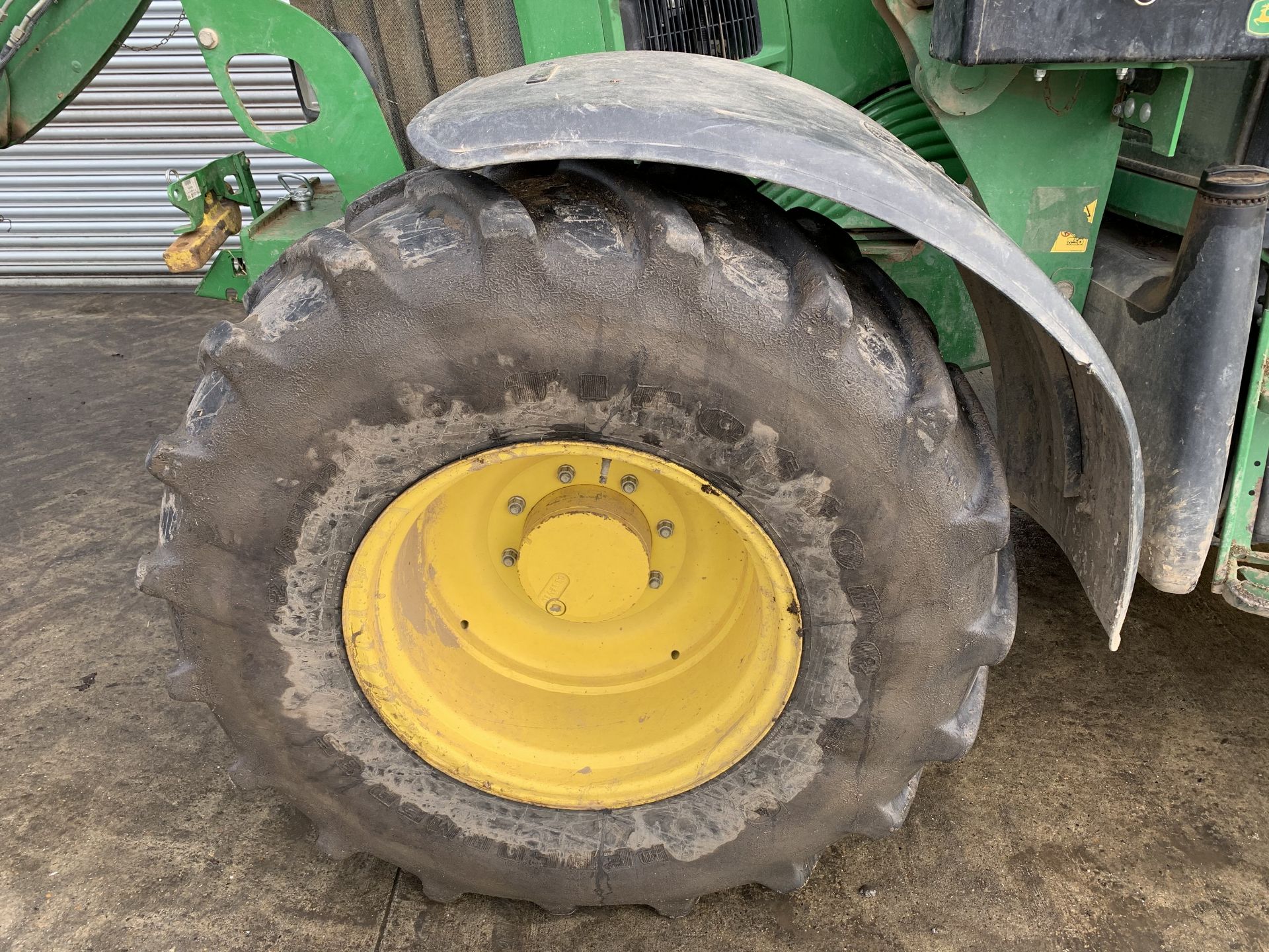 2012 John Deere 6330 tractor with John Deere 633 front loader, pallet tines & bag jib, YJ61 AXC, - Image 7 of 12