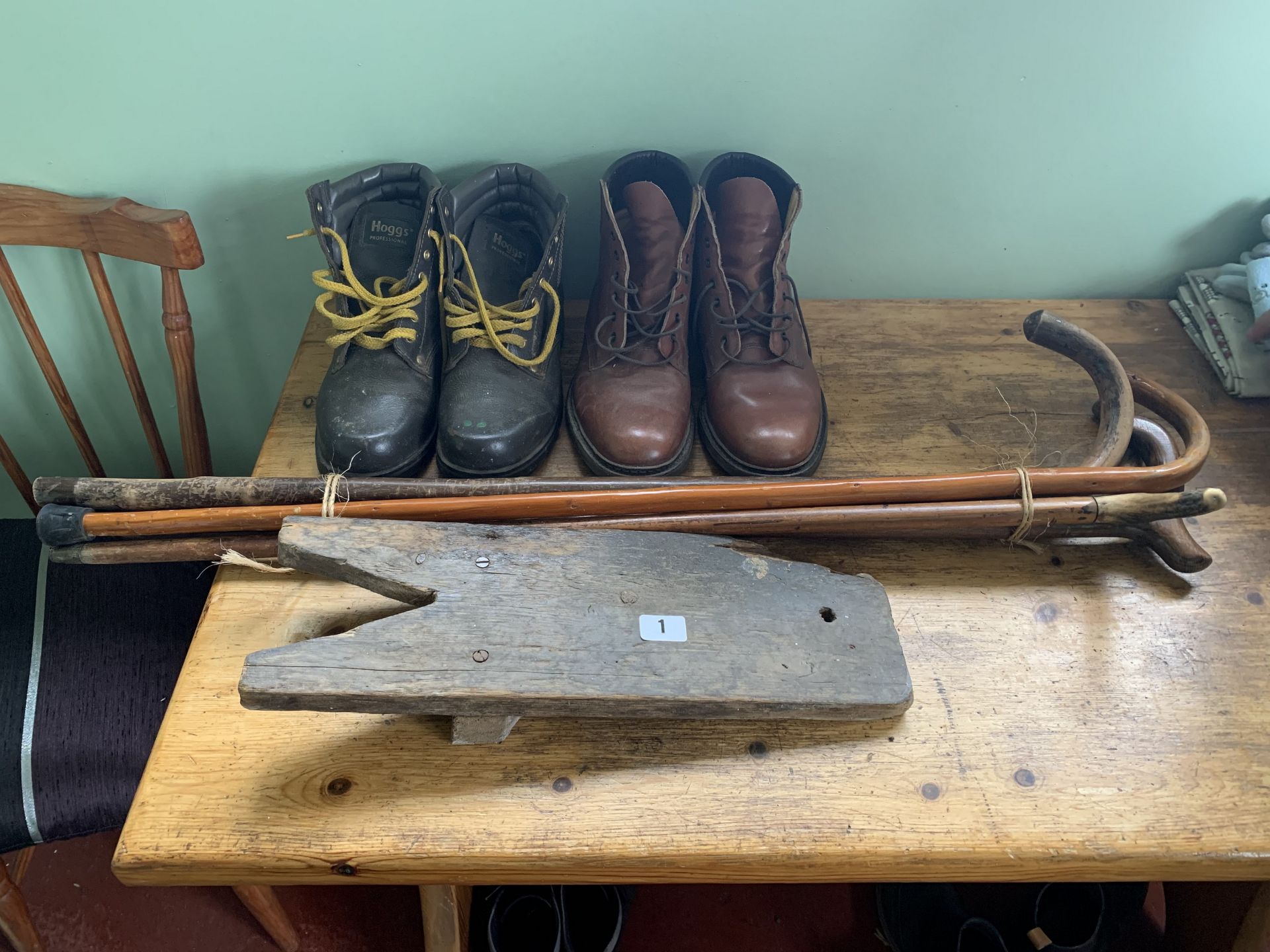 Boot jack, boots & walking sticks