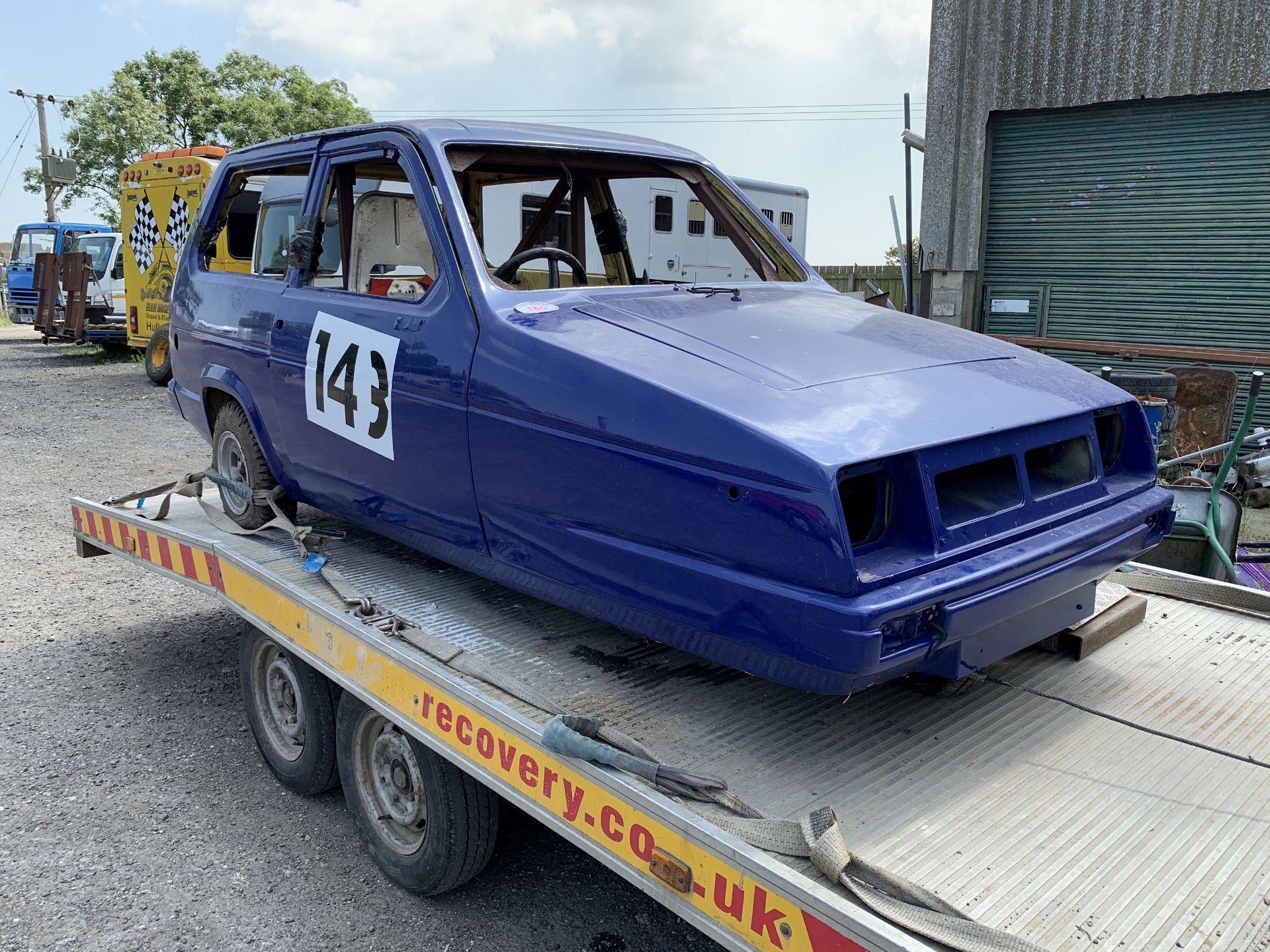 Reliant 3 wheel banger racing car with cage