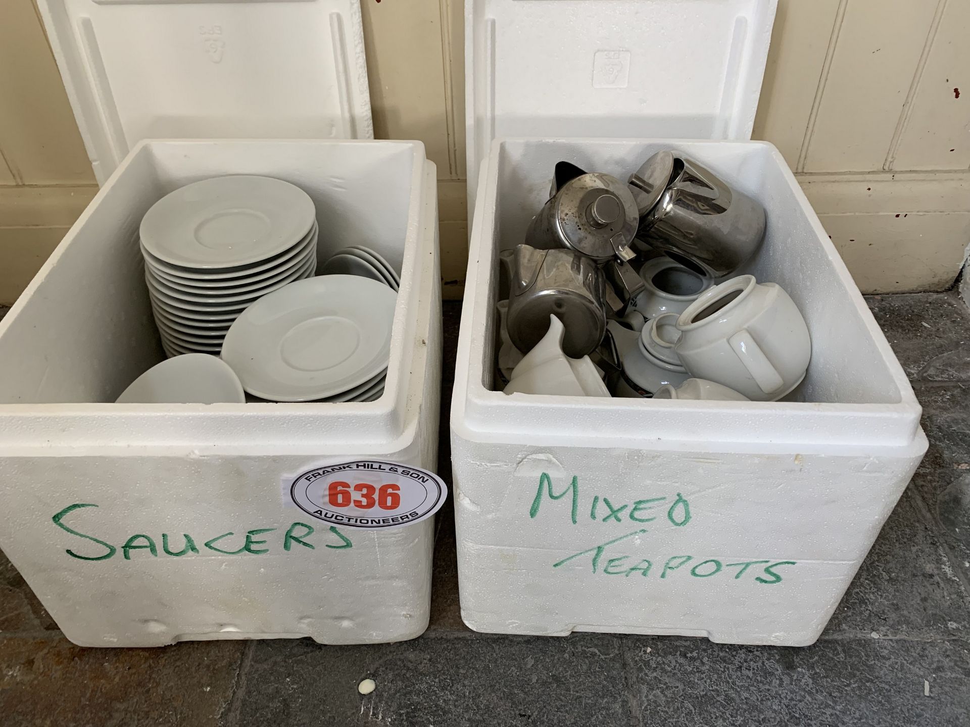 2 boxes of teapots & saucers