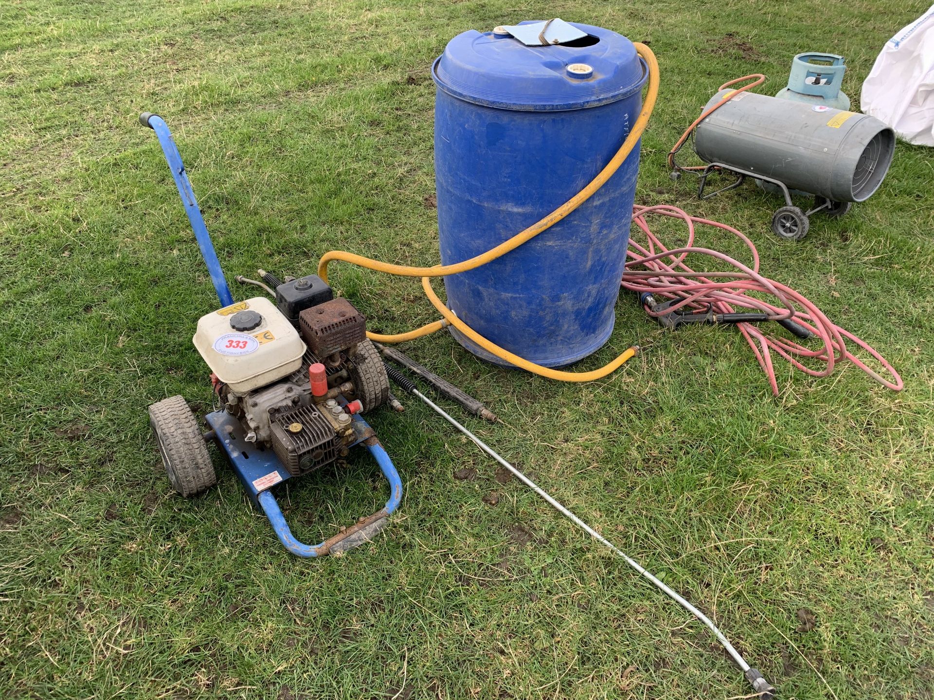 Power washer, with barrel tank etc