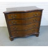 Mahogany serpentine chest with four long drawers and bracket feet, 78 x 86cm