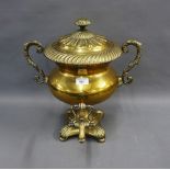 Brass samovar / urn, the lid with gadrooned edge and with scrolling handles to side