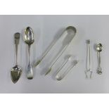 Mixed lot to include a pair of Georgian silver sugar tongs, Scottish Georgian silver teaspoon and