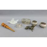 Mixed lot to include a pair of Eastern white metal salts, Viners silver plated trinket box, white
