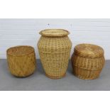 Three wicker baskets, largest 60cm high (3)