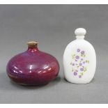 Vintage Avon scent bottle and a small French pottery vase with purple coloured glaze, tallest