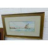Walker, Seascape with Fishing Boats, Watercolour, signed, framed under glass, 57 x 15cm