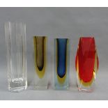 Three Murano Sommerso glass vases together with an octagonal clear glass vase, tallest 20cm (4)