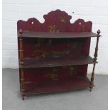 Red lacquered chinoiserie wall shelf with butterfly pattern, 65 x 60cm