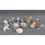 Set of twelve Royal Copenhagen Mini collection porcelain cats, all with gold printed backstamps,