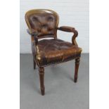 19th century mahogany library chair with red leather buttonback upholstered back, arms and seat,