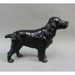 Beswick black glazed Spaniel dog figure, with printed factory backstamp, 19cm long