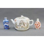 Japanese white glazed porcelain teapot, painted with figures, 9cm high, together with two Chinese