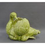 Bretby green glazed Swan planter, with impressed factory marks and numbers 706, 24 x 30cm