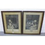 A pair of French engraved prints after G. Terburg, to include La Sante Portee and La Sante Redue,