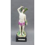 19th century Staffordshire figure - Saint Sebastian, on a square base, 18cm high