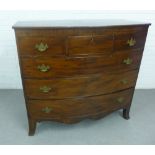 Georgian mahogany bow front chest with three short and three long drawers, 115 x 125cm