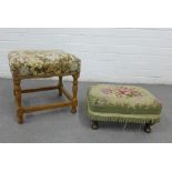 Footstool with upholstered top and another, tallest 35 x 39cm (2)