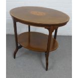 Edwardian mahogany two tier occasional table with inlaid paterae, 68 x 78cm
