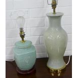 Two Chinese style pottery table lamp bases, (2)