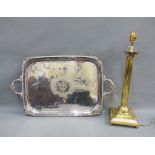 Brass corinthian column table lamp base and an early 20th century Walker and Hall Epns tray, 72 x