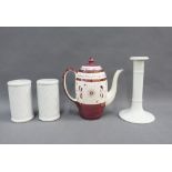 Mixed lot to include an Olde Castle pink lustre coffee pot, pair of white glazed Portmeirion vases