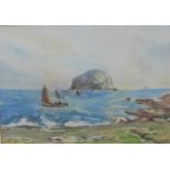 J.M Dodds, (Early 20th century Scottish) Bass Rock, watercolour, signed and dated '04, framed