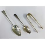 George III silver spoon, London 1798, Old English pattern and another smaller silver spoon, London