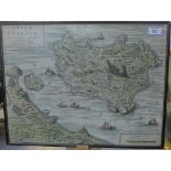 After Pierre Mortier, Amsterdam, L'Isle d'Ischia, a coloured map, framed under glass, 49 x 38cm