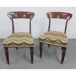 A pair of 19th century mahogany side chairs with tapestry upholstered seats and fluted legs, 86cm