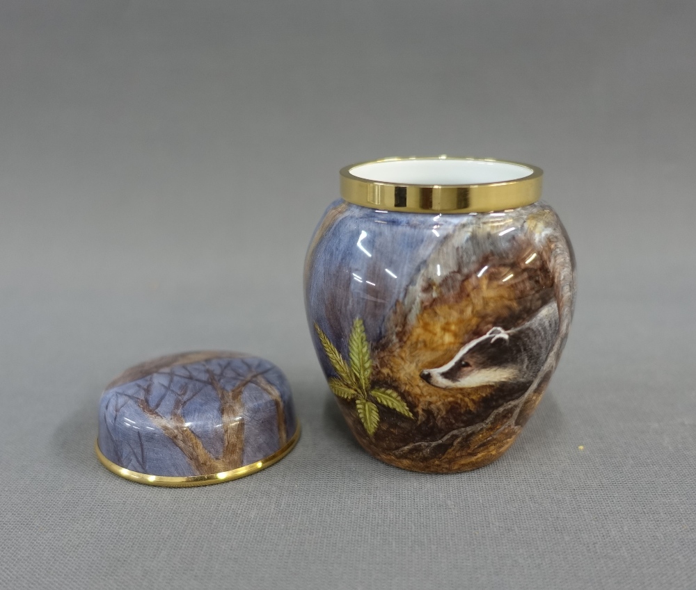 Moorcroft enamel vase and cover with Badger pattern, Ltd Ed No. 24/ 50, 7.5cm high - Image 2 of 3