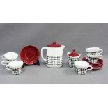 Rorstrand of Sweden coffee set in the Red Roof pattern, comprising six cups, six saucers, coffee pot