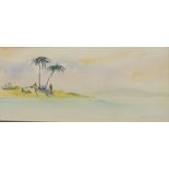 Gerry Goldwyre, (Scottish) Shore scene with figures and palm trees, watercolour, signed, framed