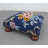 Footstool with floral tapestry top, 35 x 35cm