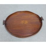 Mahogany oval tray with inlaid shell paterae, 62 x 46cm