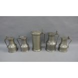 Collection of five pewter jugs, tallest 26cm high (5)