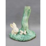 Sylvac style green glazed rabbit table lamp, early 20th century, 23cm high