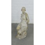 Female nude plaster sculpture, 62cm high (a/f)