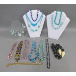 Fourteen various coloured hardstone and bead necklaces (14)