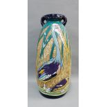 Large Amphora vase, with handles to side and painted in Stork pattern, with impressed factory marks,