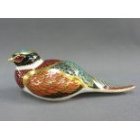 Royal Crown Derby Imari pattern Woodland Pheasant paperweight, with a gold stopper, 18cm long