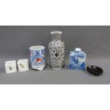 Mixed lot to include 19th century porcelain inkwell and pounce pot, famille noir table lamp base,