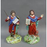 A pair of early 19th century Walton pearlware figures - Saint Matthew and Saint Mark, some losses