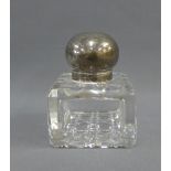 Edwardian silver topped glass inkwell, John Grinsell & Sons, London 1902, of square form with a