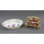 Royal Crown Derby Imari porcelain garden bench and a Herend handpainted porcelain dish, largest 14cm